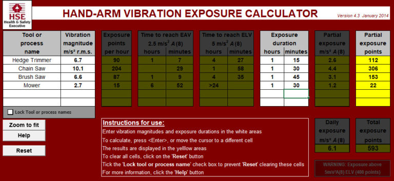 HSE Hand Arm Vibration Exposure Calculator Example 02 Essel Acoustics HSE Hand Arm Vibration Exposure Calculator Example 02 Essel Acoustics
