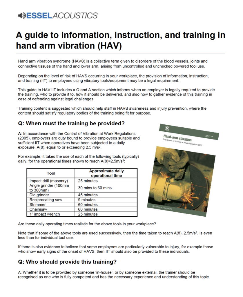 Your guide to Hand Arm Vibration (HAV) Information, Instruction and